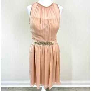 Adrianna Papell Women's Beaded Sheer Midi Party Dress Size 4 Blush Pink